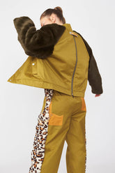 Contrasting Green Faux Fur Bomber Jacket